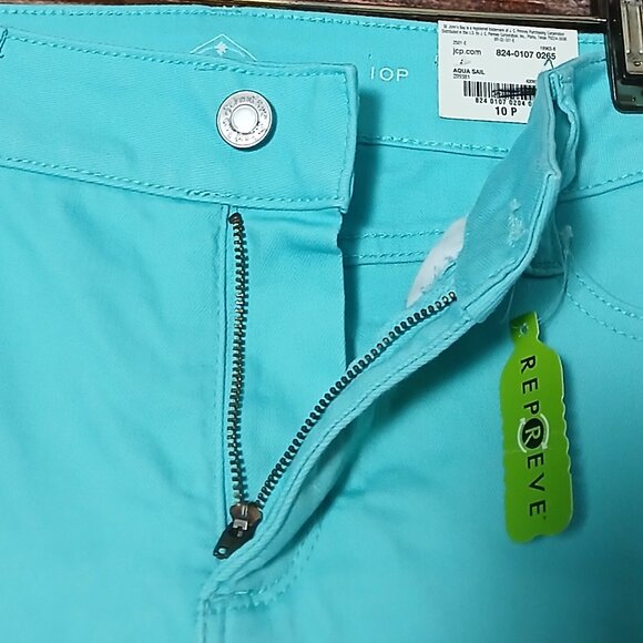 NWT St Johns Bay Capri Jeans 10P Aqua Sail Mid Rise Stretch - Picture 6 of 10